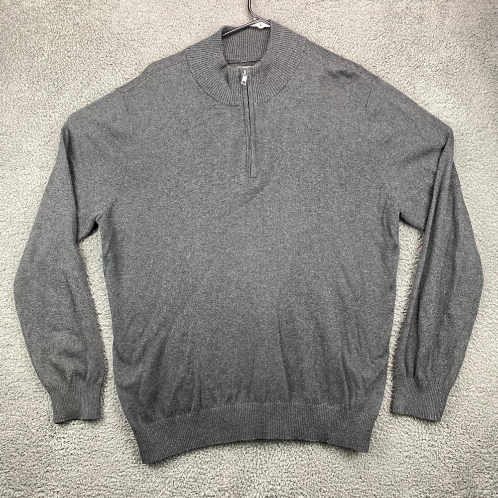 Hawker Rye Men's XL Charcoal Cotton Cashmere Half Zip Mockneck Sweater‎